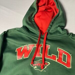 NHL Minnesota Wild Hoodie Mens Large Green Red Fleece Lined Sweatshirt Graphic
